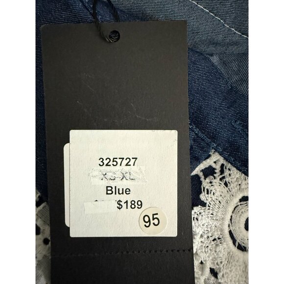 Gabby Isabella Womens Long Patchwork Denim & Lace Dress Blue & White Size S - Picture 4 of 14